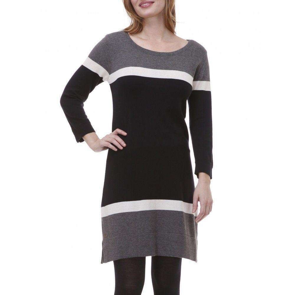 Hatley Color block Stripes Gray/Black/Tan Three Quarter Sleeve Sweater Dress